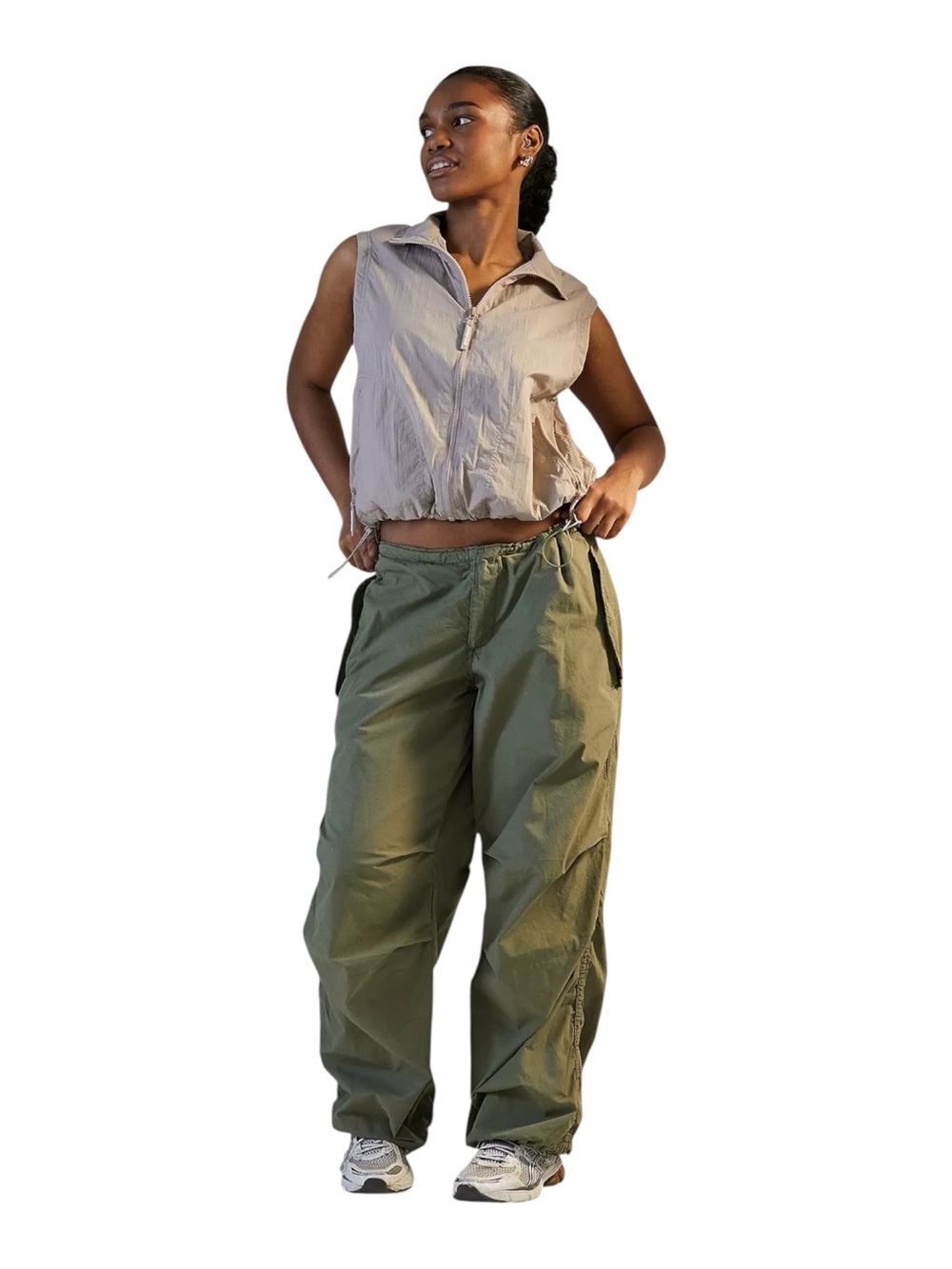 iets frans Green Cargo Utility Pants Relaxed Baggy Parachute Y2K Size M